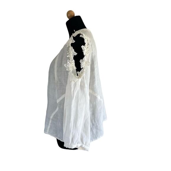 Anthropologie Eri + Ali Jemma Linen Cold Shoulder Blouse size small - Picture 2 of 6